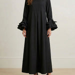 Flared Sleeves Pleated Solid Color Split-Joint Lapel Maxi Dresses Shirt Dress