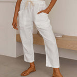 Solid Color Lace Up Pants Small Feet Cotton Linen Pants