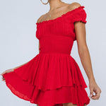 Off Shoulder Ruffle Shorts Romper Swiss Dot Smocked Layered Chiffon Boho Mini Jumpsuits