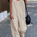 Relaxing Bay Solid Color Pocketed Casual Beach Jumpsuit