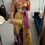 Spaghetti Strap Waisted Floral Print Swing Maxi Dress