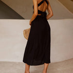 Elastic Waist Cross Straps Solid Casual Dress Sleeveless A-Line Summer Maxi Dress