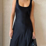 Silky U-Neck Sleeveless Tank Dress Long Slip Dress
