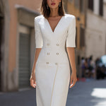 Tailored Double-Breasted Blazer Midi Dress