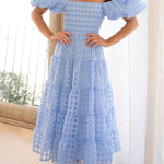 Fashionable One-Shoulder Chiffon Puff Sleeve Swing Midi Dress