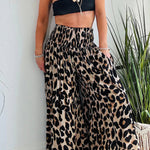 Stella Leopard Print High Rise Smocked Waist Pocketed Wide Leg Pants