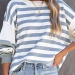 Stripe Drop Shoulder Striped Pullover Sweatshirt
