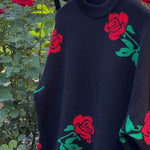 Round Neck Rose Print Sweater