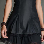 Vintage Boho Faux-Denim Panel Dress In Dark Ash Grey