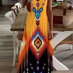Unique Printed Suspender V-neck Loose Maxi Dress