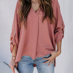 Zeagoo Zeagoo Casual V Neck Batwing 3/4 Sleeve T-Shirts Solid Color Loose Fit Cute Basic Flowy Tunic Tops