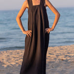Solid Casual Loose Square Collar Sleeveless Backless Summer Long Midi Dress