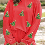 Christmas Sequined Loose Long-sleeved Top and Elastic Waist Casual Shorts Set