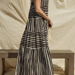 Sleeveless Stripe Maxi Tiered Dress