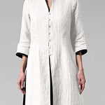 Vintage 3/4 Sleeve Single-breasted Irregular Hem Tunic Top Long Shirt Dress
