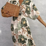 Retro V-neck Printed Short-sleeved Waist-length Maxi Dress