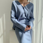 Women's Elegant Two Pieces Sweater Outfits Open Front Cardigan and Bodycon Skirt Sets