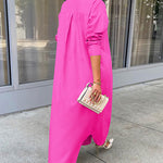 Nadorine Women's Button Down Maxi Shirts Dress Long Sleeve Collared V Neck Kaftan Loose Long Dress Coat