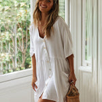 Nadorine Women's Casual Swimsuit Cover Up Blouses Button Down Beach Tunic Dress Bathing Suit Coverup
