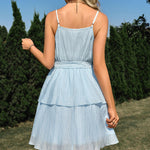 Casual solid color V-neck tie-waist suspender dress