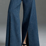 Wide Leg No Belt Solid Color Split-Front Jean Pants Bottoms Trousers