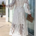 Romantic, Sensual and Elegant Crochet Lace Lantern Sleeve Party Midi Dress