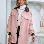 Lapel Collar Plush PU Single-breasted Trench Coat