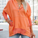 Solid Color V-neck Irregular Hooded Sweatershirt