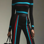 Long Sleeves Contrast Color Striped High Neck Pullovers Sweater Tops