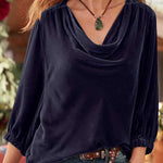 Solid gold velvet stacked collar pleated T-shirt