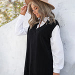 Solid Color Loose V-neck Sleeveless Vest Sweater Dresses