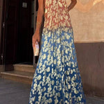 Bianca Tie-dye Ombre Gold Floral Print A-line Halterneck Maxi Dress
