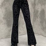 Nadorine Dark Black Vintage Wide Leg Velvet Flare