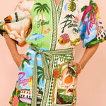 Summer Sophistication Linen Blend Unique Print Belted Pocket Shirt Mini Dress