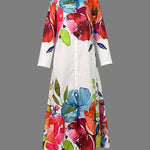 Long Sleeves Loose Buttoned Flower Print Lapel Maxi Dresses Shirt Dress