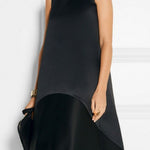 High-Low Loose Solid Color Split-Joint Round-Neck Midi Dresses