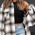 Autumn and winter long sleeve loose plaid shirt woolen coat