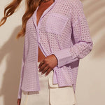 Fashionable Hollow Loose Button Pocket Shirt Top