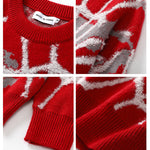 Oversized Spider Printed Knit Sweaters Casual Loose Round Neck Unisex Sweater