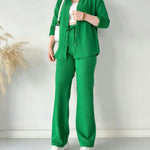 Simple Casual Two-Piece Set Lapel-Neck Shirt+Wide-leg Pants