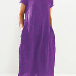 Vintage Cotton Linen Dress Casual Short Sleeve Casual Midi Dresses Summer Loose Plain Flowy Sundress