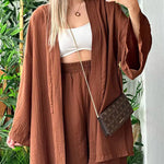 Nadorine Women's Casual Comfort Set Loose Cardigan Top & High-Waist Wide-Leg Pants with Pockets