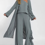 Four-Piece Set Sleeveless T-Shirt Vest, Open-Front Cardigan, Long-Sleeve Jacket, and Wide-Leg Pants