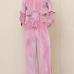Fashion Zipper Open Velvet Casual Two -piece Suit