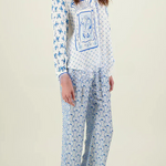 Stylized Dragon Satin Unique Print Long Sleeve Loose Shirt and Elastic Waist Pants Set