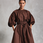 Women's Elegant Brown Cotton And Linen Blend Round Neck Short-sleeved Loose-fitting Maxi Dress