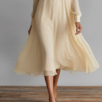 Women's Yellow Woven Dress With A-Line Midi Silhouette & Flowy Hem, Modern Effortless-Chic Style Dress