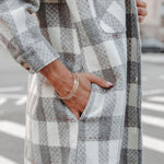 Nadorine Brushed Plaid Shirts Long Sleeve Flannel Lapel Button Down Shacket Jacket with Pockets