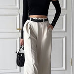 High Waisted Loose Pleated Solid Color Split-Joint Suit Pants Trousers