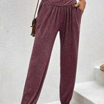Temperament casual loose pocket high waist trousers
